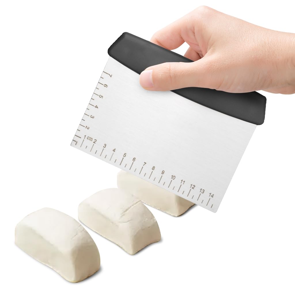ZIBUYU Bench Scraper Stainless Steel Scraper with Scales PP Handle 6.3 Inches Dough Scraper Multi-Purpose Kitchen Cooking Pastry Scraper Knife Scale, (Black) ZIBUYU Bench Scraper Stainless Steel Scraper with Scales PP Handle 6.3 Inches Dough Scraper Multi-Purpose Kitchen Cooking Pastry Scraper Knife Scale, (Black)